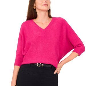 Vince Camuto Women's Cozy V-Neck Dolman 3/4-Sleeve Sweater Red Plum Size S